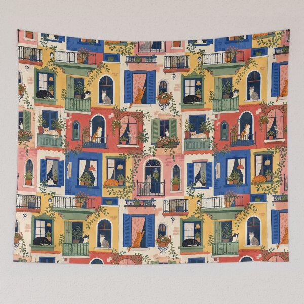 Item preview, Colorful Cats in Windows Pattern designed and sold by frumixart.