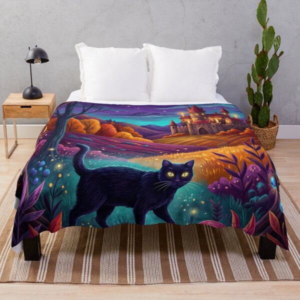 Item preview, Enchanted Autumn Night: Magical Black Cat & Glowing Castle designed and sold by PurrfectHome.