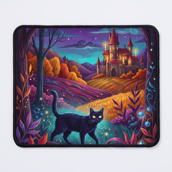 Item preview, Enchanted Autumn Night: Magical Black Cat & Glowing Castle designed and sold by PurrfectHome.