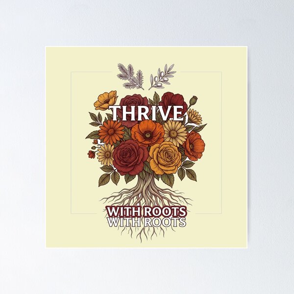 Item preview, Thrive With Roots Wildflower Botanical Quote Art designed and sold by Fine-Arts-Lab.