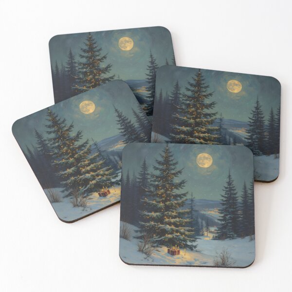 Item preview, Winter Moonlit Christmas Tree Night Landscape Art designed and sold by Connys Colorful World.