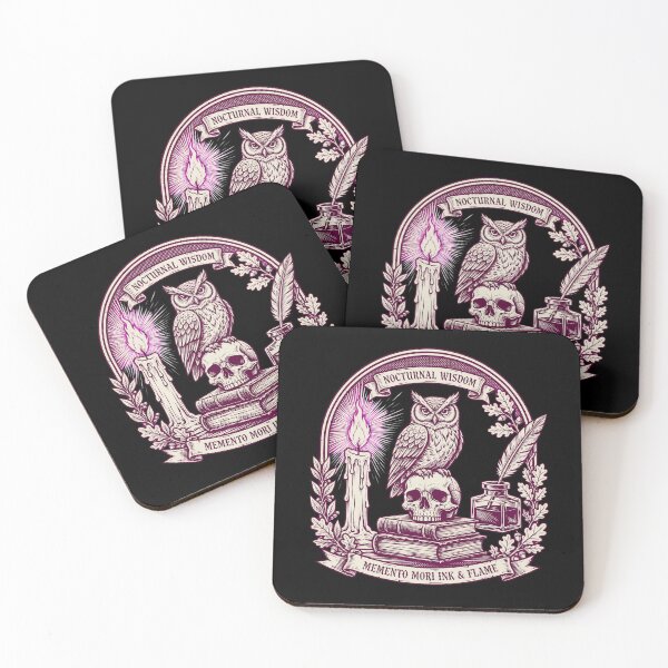 Item preview, NOCTURNAL WISDOM Ivory - Lit Candle Owl Skull Gothic Linocut designed and sold by Aisha Reda.