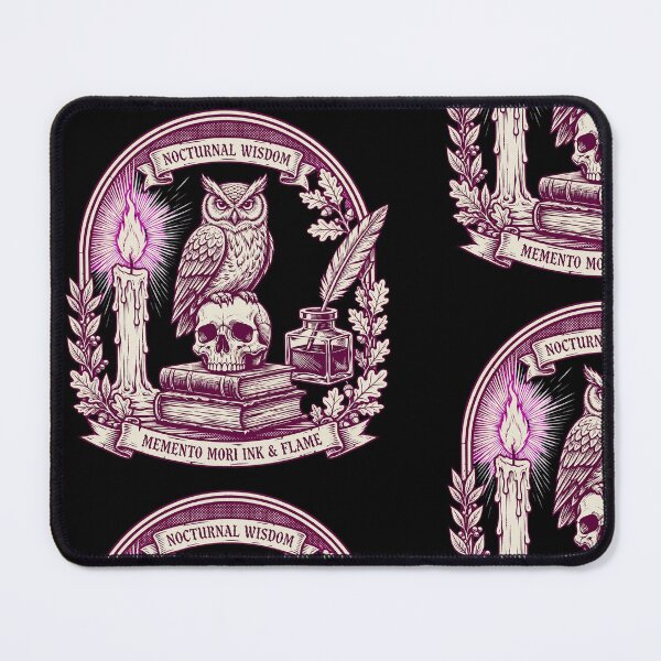 Item preview, NOCTURNAL WISDOM Ivory - Lit Candle Owl Skull Gothic Linocut designed and sold by Aisha Reda.