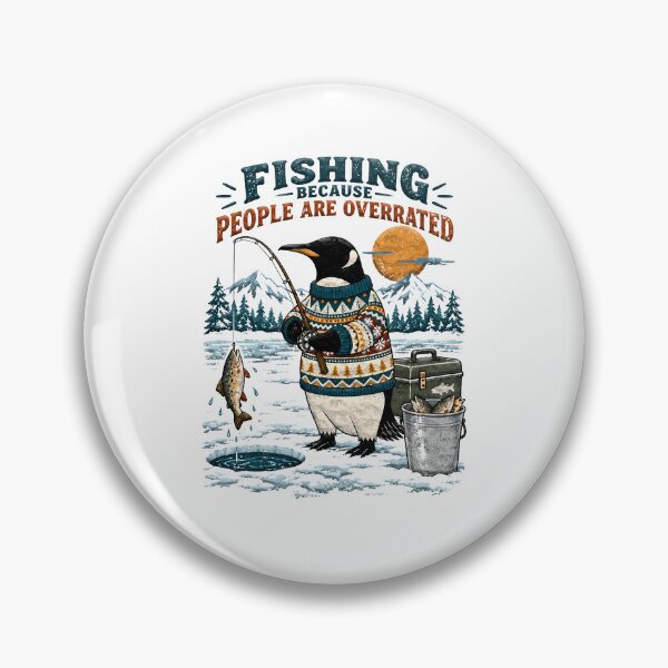 Item preview, Penguin wearing a sweater ice fishing with a caught fish designed and sold by BDLuck2021.