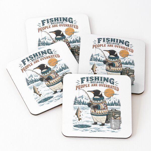 Item preview, Penguin wearing a sweater ice fishing with a caught fish designed and sold by BDLuck2021.