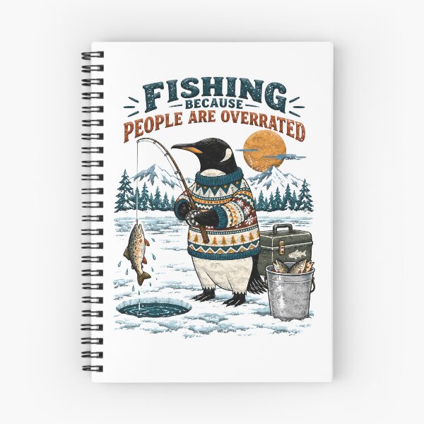 Item preview, Penguin wearing a sweater ice fishing with a caught fish designed and sold by BDLuck2021.