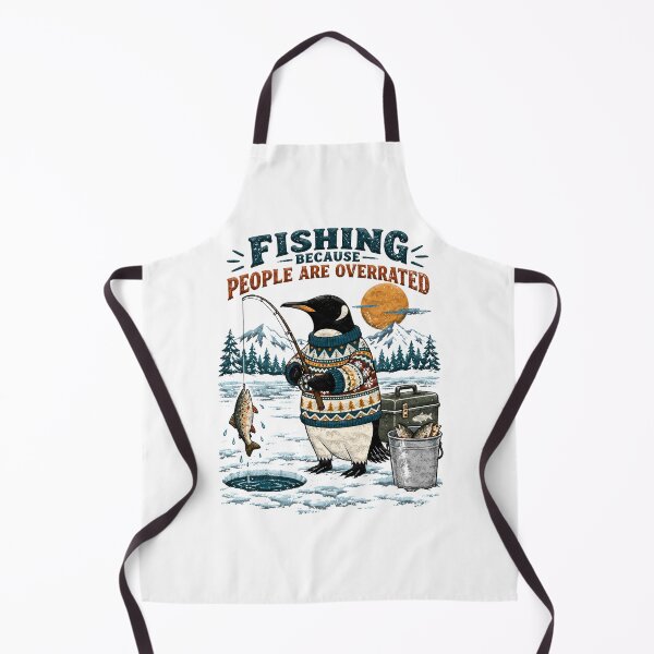 Item preview, Penguin wearing a sweater ice fishing with a caught fish designed and sold by BDLuck2021.