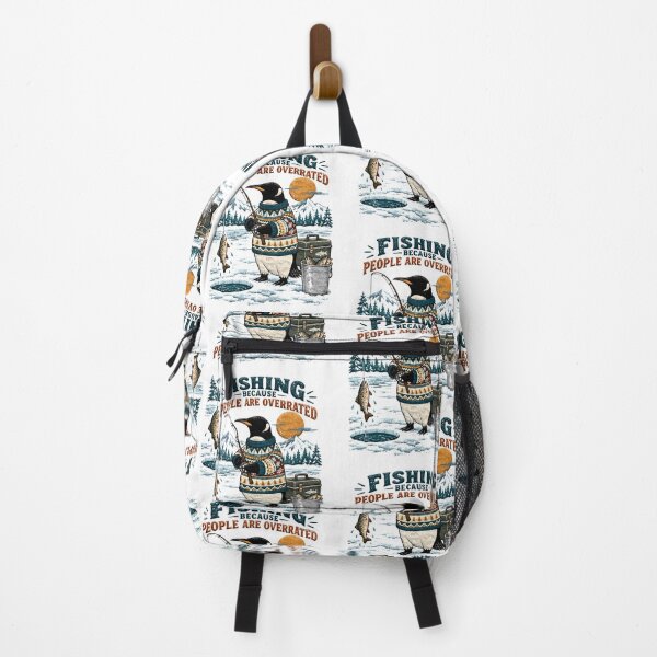 Item preview, Penguin wearing a sweater ice fishing with a caught fish designed and sold by BDLuck2021.