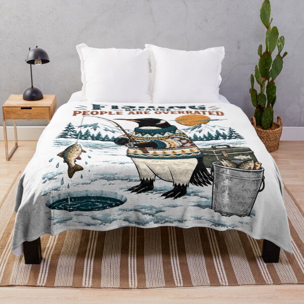 Item preview, Penguin wearing a sweater ice fishing with a caught fish designed and sold by BDLuck2021.