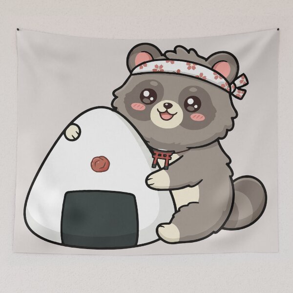 Item preview, Kawaii Tanuki Hugging Onigiri Japanese Anime designed and sold by Maria Garcia´s.