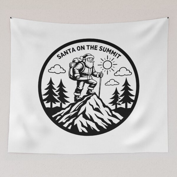 Item preview, Santa on the Summit Hiking Santa Mountain Adventure Badge designed and sold by GabeMountainArt.