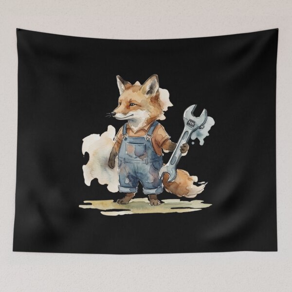 Item preview, Cute Mechanic Fox Holding Wrench Watercolor Art designed and sold by bvdesignart.