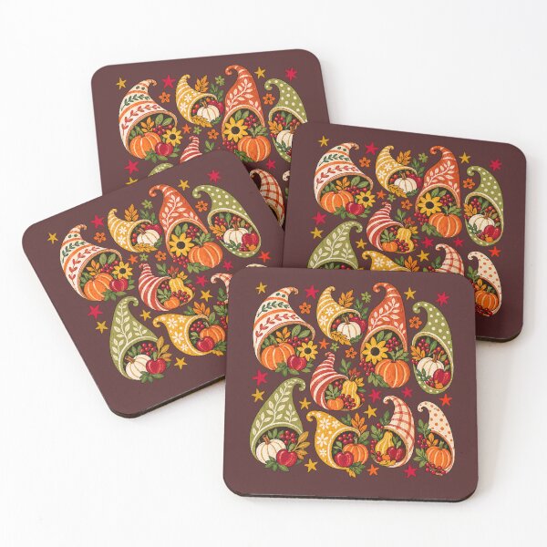 Item preview, Thanksgiving Cornucopia Polka Dot Patchwork Folk Art designed and sold by AmiGraph.
