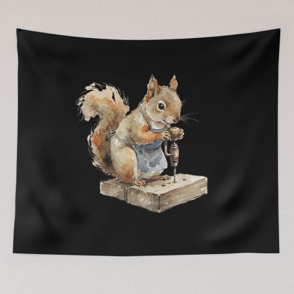 Item preview, Cute Watercolor Woodworking Squirrel Artisan Maker Crafting designed and sold by bvdesignart.