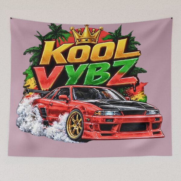 Item preview, Kool Vybz Red JDM Drift Car with Crown and Palm Trees designed and sold by digitalbob60.
