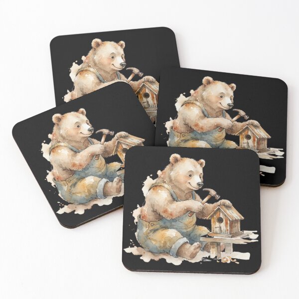 Item preview, Cute Watercolor Bear Building Birdhouse DIY Woodworking Art designed and sold by bvdesignart.