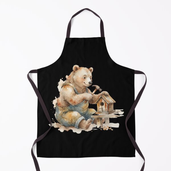 Item preview, Cute Watercolor Bear Building Birdhouse DIY Woodworking Art designed and sold by bvdesignart.