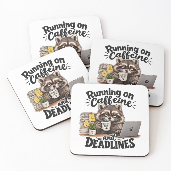 Item preview, Running on Caffeine Raccoon Coffee Funny Work Design designed and sold by PlumArtDesign.