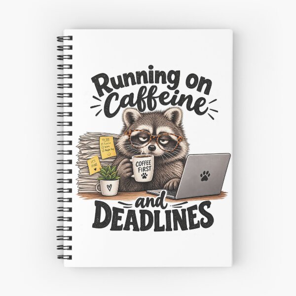 Item preview, Running on Caffeine Raccoon Coffee Funny Work Design designed and sold by PlumArtDesign.