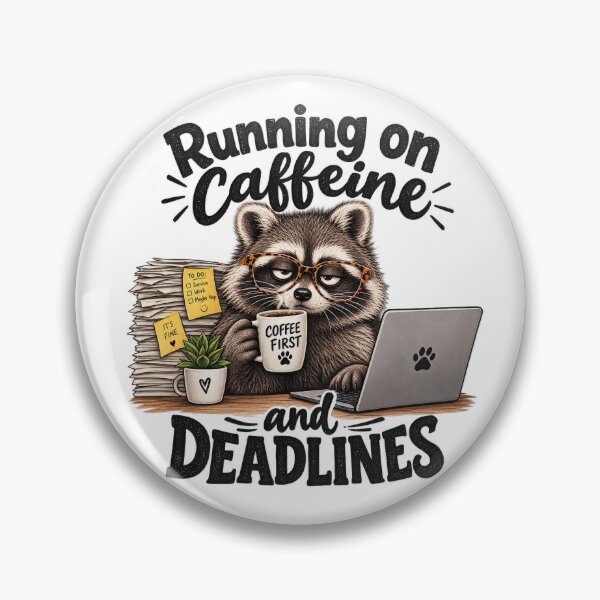 Item preview, Running on Caffeine Raccoon Coffee Funny Work Design designed and sold by PlumArtDesign.