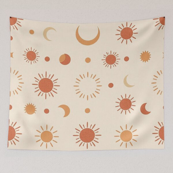 Item preview, Warm Terracotta Folk Sun and Star Pattern designed and sold by IntelliMindDesigns.