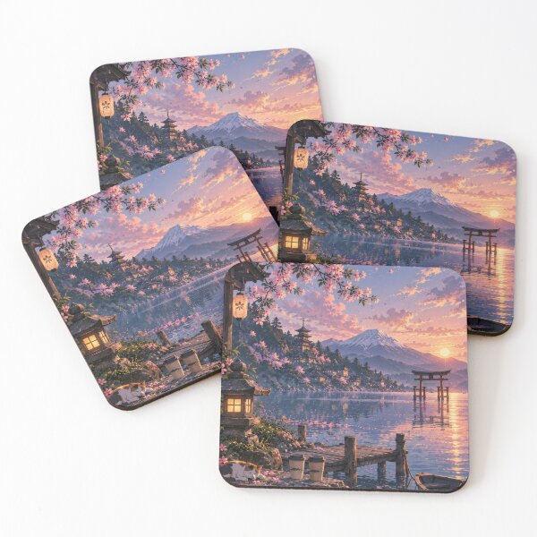 Item preview, Sakura Sunset at Mount Fuji – Japanese Lake Landscape designed and sold by H-Tsvetkova.