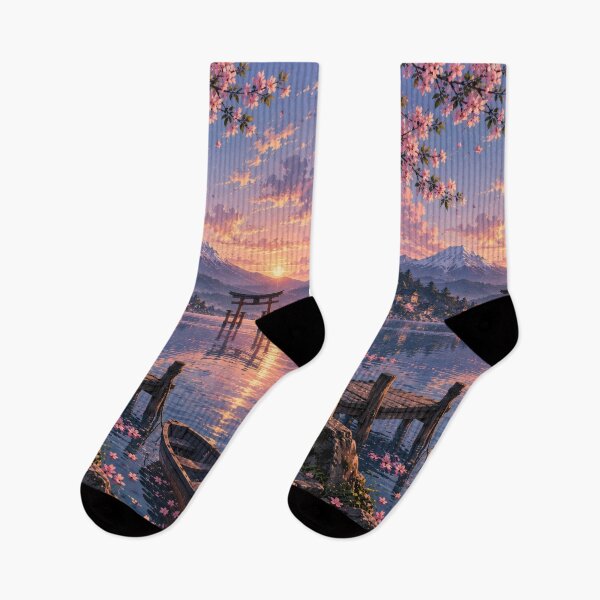 Item preview, Sakura Sunset at Mount Fuji – Japanese Lake Landscape designed and sold by H-Tsvetkova.