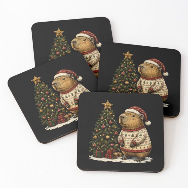 Item preview, capybara with santa christmas tree winter animals designed and sold by JazmineMosley.