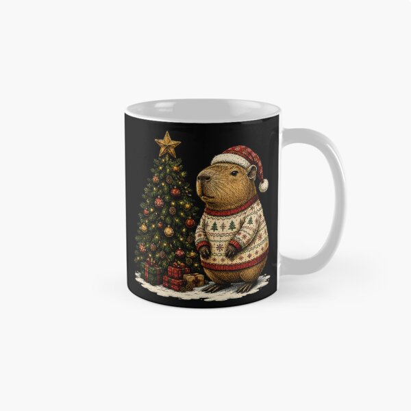Item preview, capybara with santa christmas tree winter animals designed and sold by JazmineMosley.