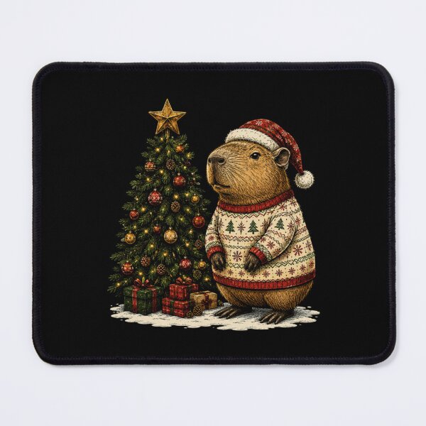 Item preview, capybara with santa christmas tree winter animals designed and sold by JazmineMosley.