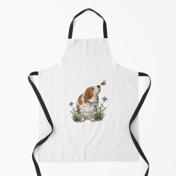 Item preview, Basset Hound Dog with Bee By Its NOSE, Purple Wildflowers designed and sold by JoyfulWhimsy.