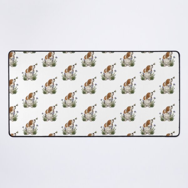 Item preview, Basset Hound Dog with Bee By Its NOSE, Purple Wildflowers designed and sold by JoyfulWhimsy.
