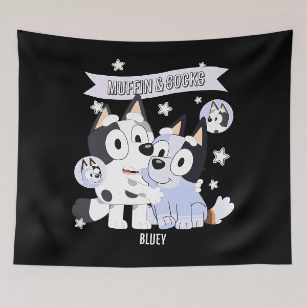 Item preview, Bluey Muffin & Socks Hugging Cartoon Dogs designed and sold by visionnen.