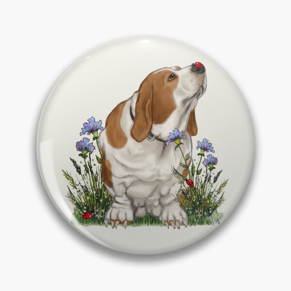 Item preview, Basset Hound Dog with Ladybug on NOSE, Purple Wildflowers designed and sold by JoyfulWhimsy.