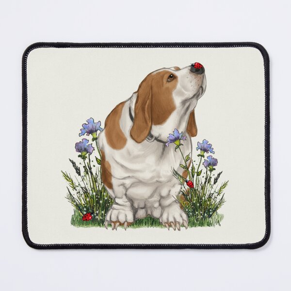 Item preview, Basset Hound Dog with Ladybug on NOSE, Purple Wildflowers designed and sold by JoyfulWhimsy.