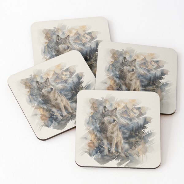 Item preview, Gray Wolf Watercolor Mountains Wilderness designed and sold by pASob-dESIGN.