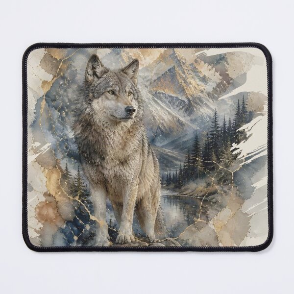 Item preview, Gray Wolf Watercolor Mountains Wilderness designed and sold by pASob-dESIGN.