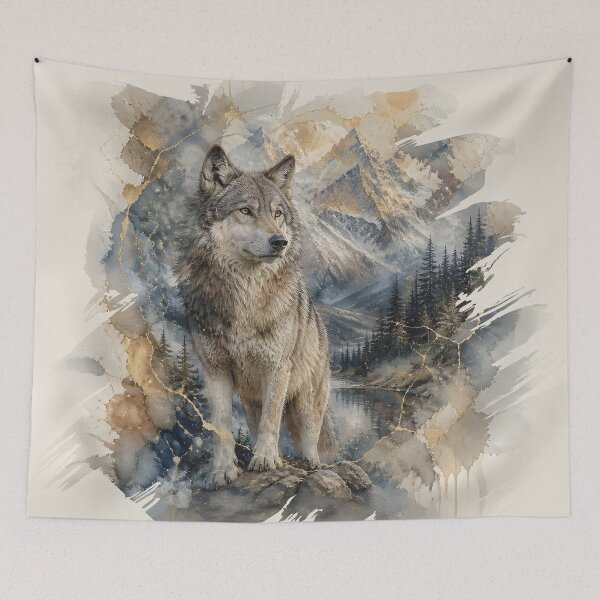 Item preview, Gray Wolf Watercolor Mountains Wilderness designed and sold by pASob-dESIGN.