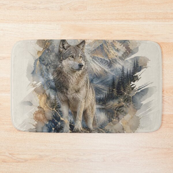 Item preview, Gray Wolf Watercolor Mountains Wilderness designed and sold by pASob-dESIGN.