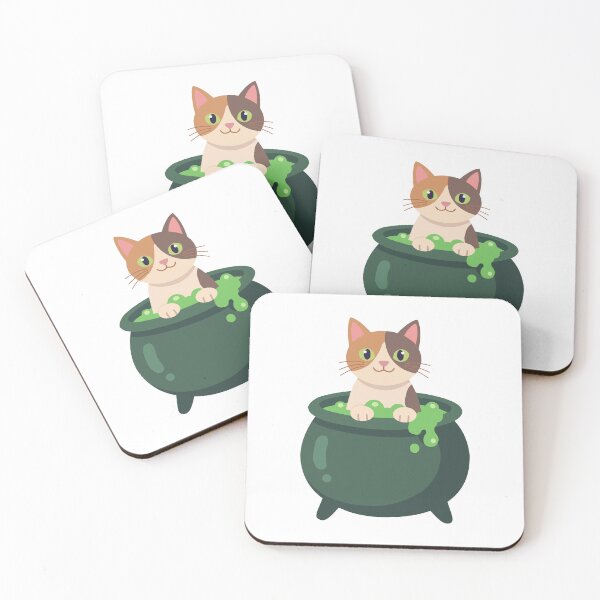 Item preview, Kawaii Calico Cat in Magic Witch Cauldron Halloween Art designed and sold by fadiyahmp.
