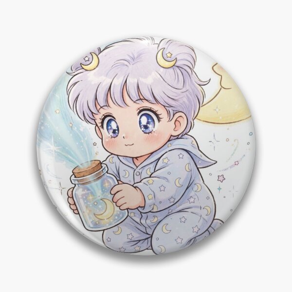 Item preview, Harvesting Moonbeams | Cute Retro 90s Anime Baby with Moon Jar designed and sold by Tak-Treasures.