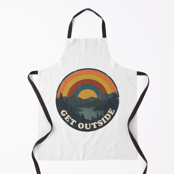 Item preview, Get Outside Retro 70s Sunset Mountain Lake Badge designed and sold by ahmadhamdi.