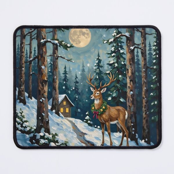 Item preview, Winter Deer in Full Moon Forest Oil Painting Style designed and sold by Connys Colorful World.