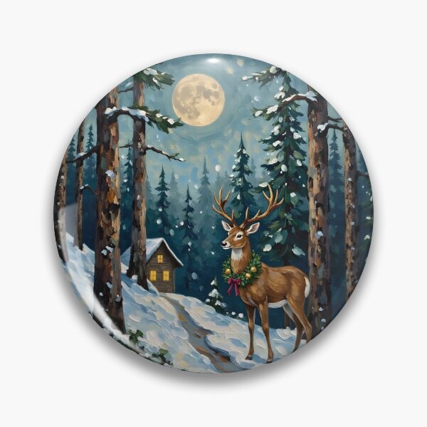Item preview, Winter Deer in Full Moon Forest Oil Painting Style designed and sold by Connys Colorful World.