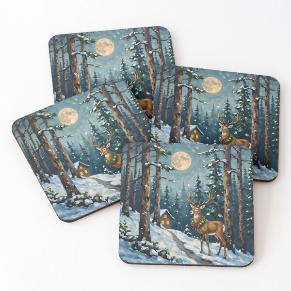 Item preview, Winter Deer in Full Moon Forest Oil Painting Style designed and sold by Connys Colorful World.