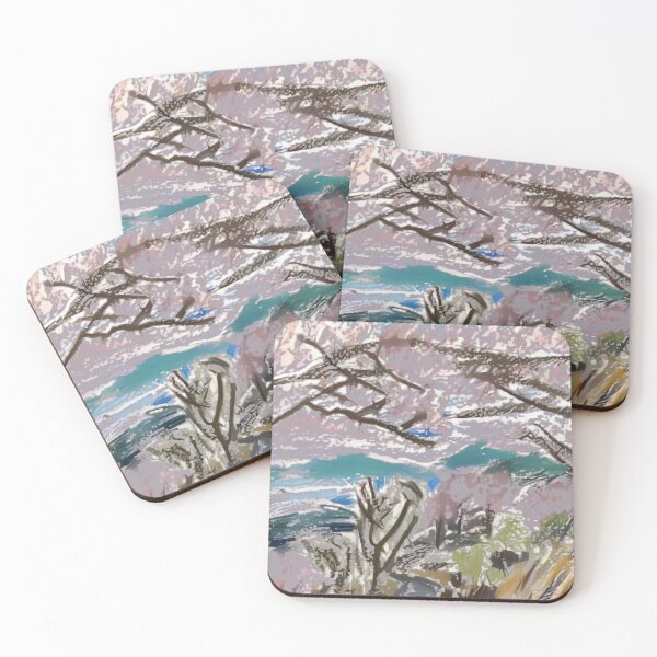 Item preview, Cherry Blossom Branches Winter Landscape Oil Painting designed and sold by RealmCanvas.