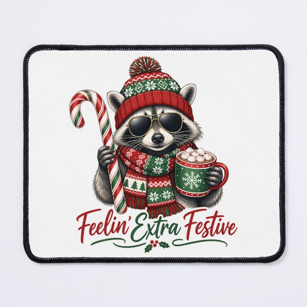 Item preview, Feelin Extra Festive Christmas Raccoon Candy Cane Cocoa Comfort Colors  For Men Women Music designed and sold by OldSchoolCubak.