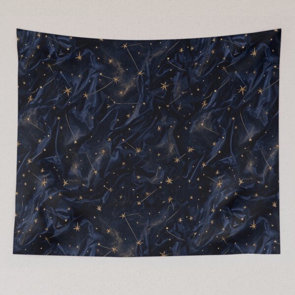 Item preview, Celestial Gold Stars Navy Satin Pattern designed and sold by charmaroundyou.