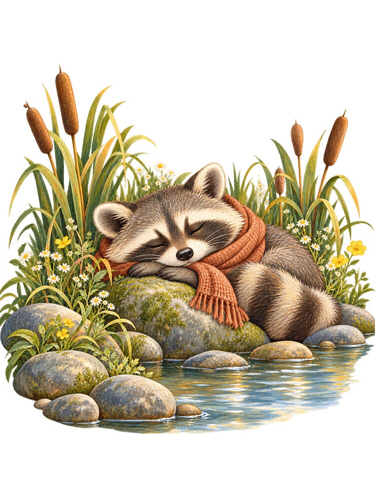 Thumbnail 4 of 4, iPhone Case, Sleepy Raccoon Riverside Rest designed and sold by WunkusWorld.