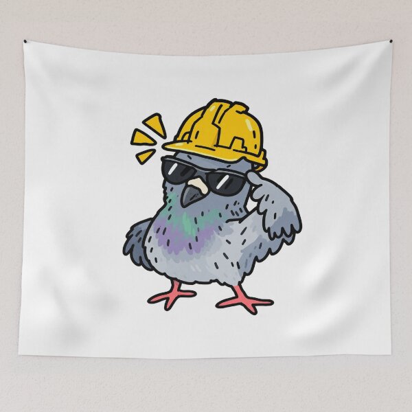 Item preview, Funny Construction Pigeon Worker Doodle designed and sold by MonkiFlipp.